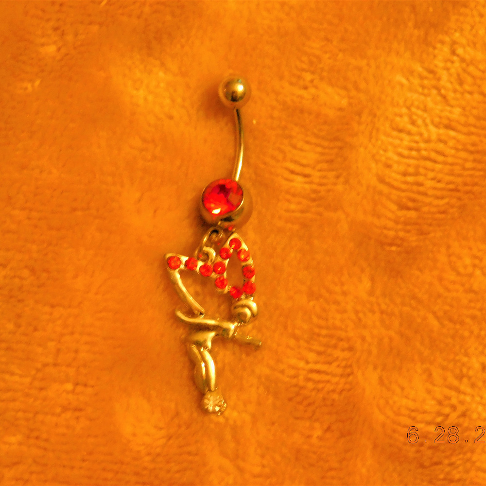 BELLY RING FAIRY RED rHINESTONES HANGING